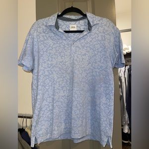 Zara Blue and White Paisley Polo | Men’s Size Medium